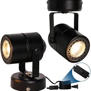 Modern Multipurpose LED Spotlight Desk or Wall Mount LED Accent Uplight,Portable Spot Light with ON/Off Switch ,GU10 Bulb 3000K Warm White Cord-in-Plug 6ft, Dark Bronze 2 Pack (Black)