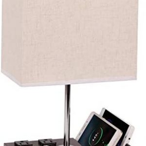 Fully Dimmable Table Lamp for Bedroom Living Room Dual USB Port – EVISTR Bedside Lamp for Nightstand Desk Lamps with Charging Station 2 Power Outlets, Fabric Lampshade LED Bulb Included (Mocha/Beige)