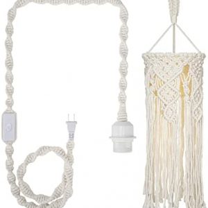 Boho Plug in Pendant Light Fixtures, Color You Macrame Hanging Lamp Cover Hanging Pendant Lights with Plug in Cord and On/Off Switch, Handmade Bohemian Decor for Home, Party (Light Bulb Not Included)