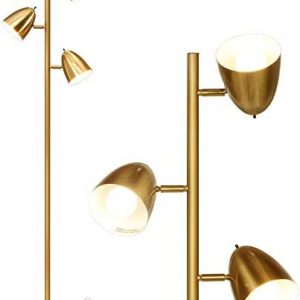Brightech Jacob LED Standing Lamp, Modern Bright Floor Lamps for Living Rooms & Bedrooms, Tall LED Lighting Lamp with Adjustable 3 Light Tree – Antique Brass/Gold