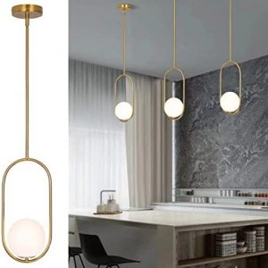 SeeU Modern Pendant Lighting Gold Globe Pendant Light Fixture,Mid Century Chandelier One Light Hanging Fixture for Kitchen Island,Adjustable Length Indoor Lighting for Dinning Room Bedroom