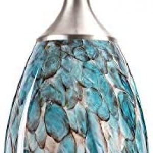 1-Light Pendant Light, Handcrafted Art Glass Hanging Light with Brushed Nickel Finished Adjustable Cord for Kitchen Island (Blue)