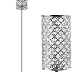 Crystal Floor Lamp, Elegant Standing Lamp Modern Floor Lamp Silver Finish Tall Pole Lamp Accent Light with On/Off Foot Switch for Living Room, Girl Bedroom, Dresser, Office