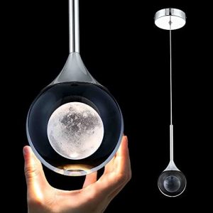 Sedelan Moon Crystal Pendant Light, 5W 1-Light Mini LED Hanging Light Fixtures, Modern Pendant Lighting for Kitchen Island Bedroom Living Room Dining Room Bar, Chrome