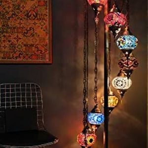 Turkish Lamp 9 Globe Mosaic Floor Lamp, Mosaic Standing Lamp 9 Globe Mosaic Moroccan Lamps Floor Lamp for Decorative Home Designs Offer 5 inch Globe – Total Height 70 inch (colormix)