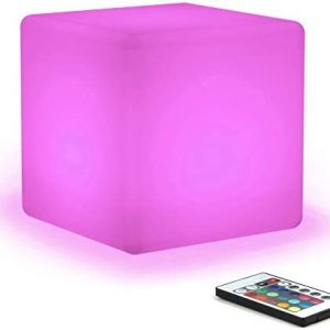 Hullaballoo 8-Inch LED Dimmable Glow Cube Waterproof Rechargeable Adjustable RGB Color Changing with Remote Control, Sensory Toys for Kids, Night Light Indoor Outdoor Decorative Lighting