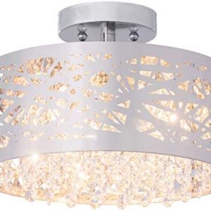 VILUXY Modern Crystal Flush Mount Ceiling Light Fixture with Chrome Finish Drum Shade for Hallway, Entryway, Passway, Dining Room, Bedroom, Balcony Living Room 3-Light