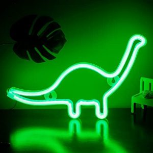 Dinosaur Neon Sign Night Light, Qunlight USB & Battery Operated Glowing Neon Decorative Green Color LED Light Wall Decor for Kids Room Party Bar Decorations(Dinosaur B)