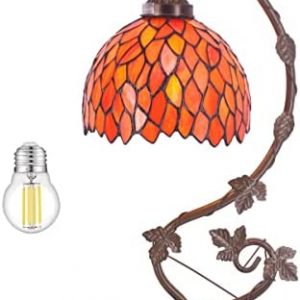 WERFACTORY Tiffany Lamp Red Wisteria Stained Glass Table Lamp, Metal Leaf Base 8X10X21 Inches Desk Reading Light Decor Small Space Bedroom Home Office S523R Series