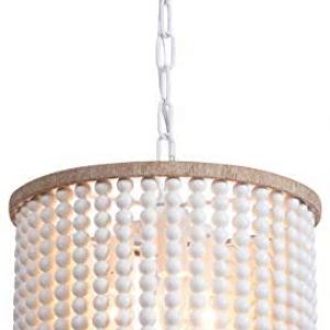 VILUXY Bohemia Wood Beaded Chandelier Antique Rustic Pendant Light White Finishing for Bedroom, Kitchen Island, Girl Room 3-Light