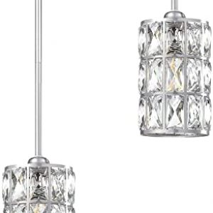 Doraimi 1 Light W4 3/4″ H47 Prism Crystal Pendant with Brushed Nickel (Set of 2) Classic for Bar, Dining Room, Corridor,Living Room. LED Bulb(not Include)