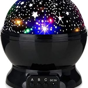 Baby Night Lights, Moon Projector 360 Degree Rotation – 4 LED Bulbs 8 Color Changing Light, Romantic Night Lighting Lamp, Unique Gifts for Birthday Nursery Women Children Kids Baby Black