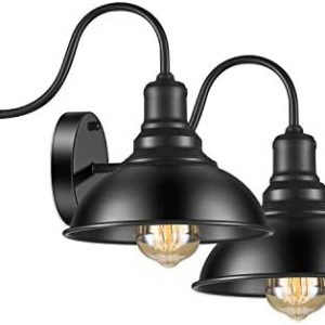 Farmhouse Wall Sconce, Asnxcju Industrial Black Wall Sconces, Gooseneck Wall Sconces Lighting, Wall Mount Lamp Fixtures for Barn Porch Bathroom Bedroom Living Room (2 Pack)