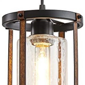 SRJJRS Farmhouse Pendant Light, Industrial Mini Hanging Light with Clear Seeded Glass Shade, Pendant Lighting for Kitchen Island, Bedroom, Dining Room and Entryway