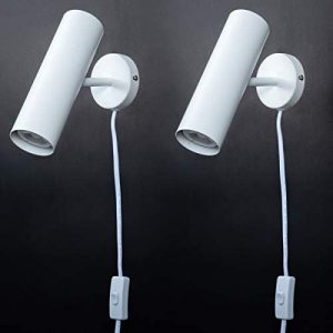 Modern Plug in Wall Sconce, Minimal Swivel Wall Lamp Lighting Matte Black Wall Sconce with Switch Cord for Bedroom, Mirror, Display Spot Light, Pck of 2.