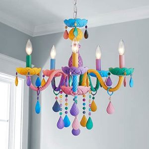 Shrine 5-Lights Modern Chandelier Light Fixture, Colourful Candy Design, Perfect for Bedroom, Living Room, Dining Room, Children’s Room, D23″ x H22″, Adjustable Chain