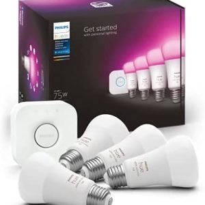 Philips Hue A19 LED Color Smart Bulb Starter Kit (75W 2021 Version), Compatible with Alexa, Apple HomeKit & Google Assistant, White and Color Ambiance (16 Million Colors), 4 Bulbs