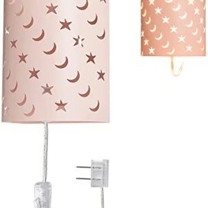 Plug in Wall Sconce Stars and Moons Kids Wall Lamp, Nursery Baby Room Wall Light with 6FT Plug in Cord On/Off Switch, Ideal for Kids Rooms, Bedroom and Play Rooms, E26 Base, Pink(Exclude Bulb)