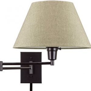 Kira Home Cambridge 14.5″ Swing Arm Wall Lamp – Plug in/Wall Mount + Latte Mocha Fabric Shade, 150W 3-Way + Cord Covers, Black Finish