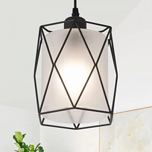 IMPIOIO Over Sink Pendant Light with Frosted Glass Industrial Farmhouse Hanging Lighting Adjustable Cord for Kitchen Island Dining Table Black