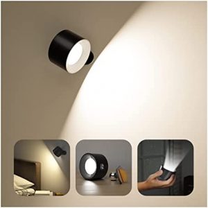LED Wall Lamps, Wall Mounted Sconces with Rechargeable Battery Operated 360° Free Rotate Magnetic Ball,3 Brightness Levels&3 Color Temperatures, Cordless Wall Light for Bedside Reading Study – 1 Pack
