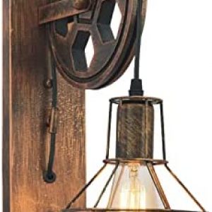 Industrial Antique Wall Lamp Pulley Wall Lantern Wall Lamp 1-Indoor Lighting Bathroom Kitchen Living Room Lamp Wall Lampfarmhouse Wall Light-Anti-Rust Treatment