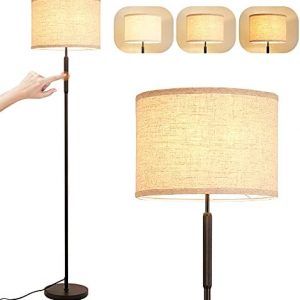 Lifeholder Floor Lamp, Modern Touch Floor Lamp Include A Warm White Edison Bulb, 3-Way Dimmable Floor Lamp with Line Fabric Shade, Mid Century Standing Lamps Idea for Bedroom, Living Room or Office