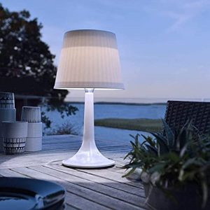 Big Solar Table Lamp Outdoor-2 Lighting Modes Outside Patio Table lamp,Solar Modern Bedsid Lamp,Cordless Solar Desk Lamp for Bedroom Living Room,Kids Room,Garden(White)