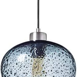 TRUSTWOODS Hand Blown Glass Mini Pendant Light for Kitchen Island Sink Restaurant Farmhouse, Grey Blue, Brushed Nickel
