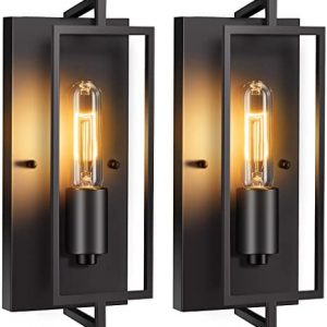 Industrial Black Wall Sconces, Vintage Farmhouse Wall Sconces Lighting Set of 2, Metal Wall Light Fixtures, Indoor Rustic Wall Mounted Lamp for Living Room Bedroom Hallway