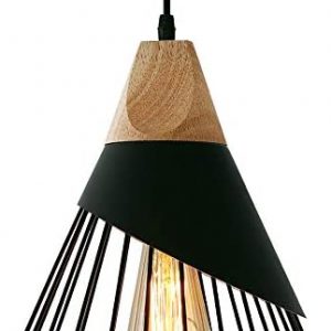 Mxsaoud Modern Black Pendant Light Over Kitchen Island, Adjustable Wood Hanging Light Fixture,Industrial Pendant Lighting for Dining Room,Living Room,Bedroom,Hallway,Kitchen,Bar