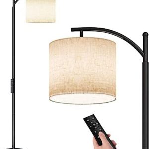 SUNMORY Arc Floor Lamp, Modern Floor Lamp with Romote Control and Stepless Dimmable Bulb, Metal Standing Lamps with Hanging Lampshade for Living Room, Bedroom, Office (Black)