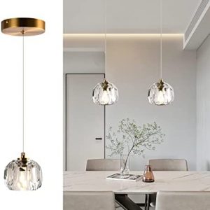 Modern Crystal Pendant Light Fixtures, Luxury Round Clear Brass Hanging Lamp, Single Pendant Lighting Ceiling for Kitchen Island Kid Bedroom Bathroom Dining Room Entryway (1 Light – Clear Crystal)