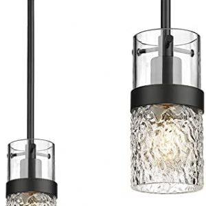 Black Pendant Lights, LMS Modern Industrial Pendant Lighting for Kitchen Island with Hammered Glass, LMS-172