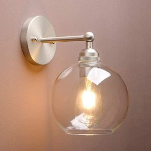 Yosoan 1-Light Wall Fixture, Vintage Industrial Single Sconce Hardwire with Double Hole Round Glass Bathroom Vanity Lights Lamp( Brushed )