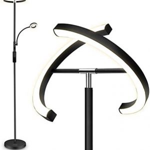 FIMEI Split Floor Lamp, Modern Bright LED Rotatable Floor Lamp with Reading Light for Home, Standing Lamp with Stepless Dimming and 3000K-6000K Color Temperature, Touch and Remote Control-Black