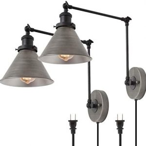 LNC Swing Arm Wall Lamp Modern Plug in Wall Sconce Hardwired Adjustable Farmhouse Wall Light Fixture, Brushed Antique Silver (2 Pack)