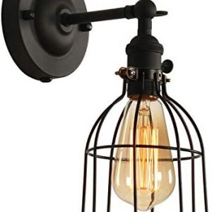 XIDING Premium Industrial Edison Antique Simplicity Wire Cage Wall Sconces Lighting Fixtures, Upgrade Black Finish Wall Lamp, On/Off Rotary Switch on Socket, 1-Light