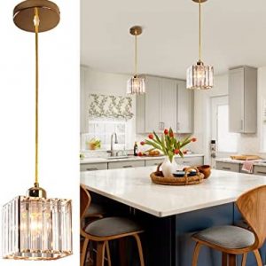 Small Crystal Pendant Lights Mini Chandelier Light Fixtures for Modern Farmhouse,Kitchen Island,Over The Sink,Brass Gold