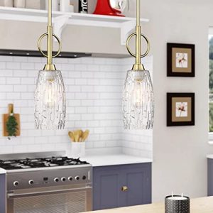 Glass Pendant Light, 1-Light Gold Hanging Pendant Light for Kitchen, Bell Pendant Lighting in Gold Finish with Clear Glass, Adjustable Length, LMS-073