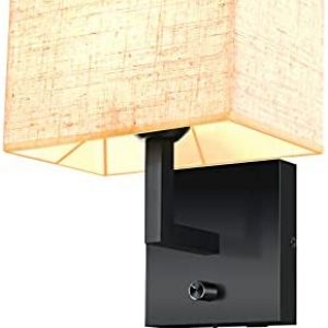 Wall Lamp with Dimmer Switch and USB Port, Wall Lamp with Plug in Cord, Wall Sconce Contemporary, Plug in Wall Sconces with Fabric Shade, Brings Warm and Cozy Feel, Wall Lamps for Bedroom Living Room