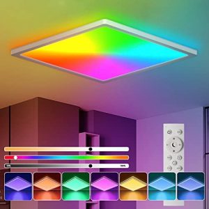 RGB Ceiling Light with Remote Control, BLNAN 12 Inch 3000-6500K Dimmable LED Flush Mount Ceiling Light Fixture, Square Color Changing Adjustable Lamp for Bedroom Living Room Kitchen Kid Room Party