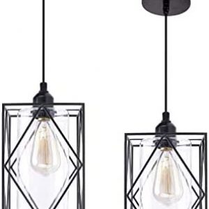 HMVPL Farmhouse Pendant Light Fixtures, Set of 2 Black Farmhouse Hanging Chandelier Lights with Glass Shade, Mini Industrial Ceiling Lamp for Kitchen Island Dining Room Over Sink Hallway Bedroom