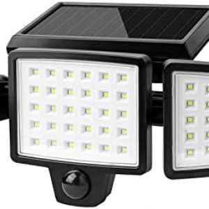LE Solar Flood Lights Outdoor, Motion Activated Security Lights, WL4000 High Brightness, 3 Adjustable Heads 270° Wide Lighting Angle, IP65 Waterproof, Wireless Wall Lamp for Porch Yard Garage