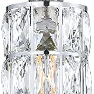 Doraimi 1 Light Crystal Kitchen Island Pendant with Chrome Finish,Modern and Concise Pendant Fixture with Crystal Plate Metal Shade for Bar, Dining Room, Corridor,Living Room.LED Bulb(not Include)