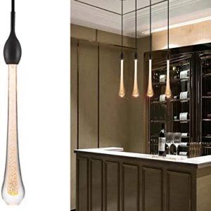 PRETOY Modern Teardrop Crystal Pendant Light Mini LED Pendant Lighting Fixtures Single Hanging Light for Bedroom Bedside Kitchen Island Dining Room Bar, 3000K Warm White, Black