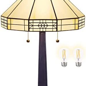 Tiffany Lamp Stained Glass Bedside Lamp 23’’ Tall Tiffany Lamp for Bedroom Living Room with 2 LED Bulb(2700k, E26) Handmade Glass Lamp Art Style Desk Lamp, Yellow, (TF14001ATL)