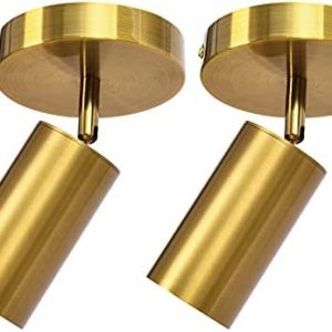 Track Lighting Ceiling Spotlight, Zicbol Gold Ceiling Light Fixture, Gu10 Ceiling Spotlights Indoor Angle Adjustment Modern Wall Lamp for Living Room, Gallery, Cabinet, Hallway, Bedroom 2 Packs