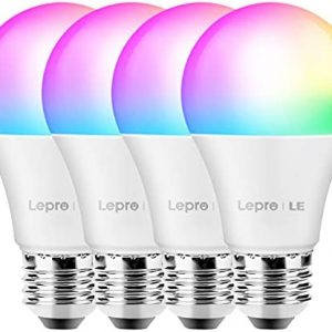 Smart WiFi Light Bulbs, LED Color Changing Lights, Works with Alexa & Google Assistant, RGBW 2700K-6500K, 60 Watt Equivalent, Dimmable with App, A19 E26, No Hub Required, 2.4GHz WiFi Only, Pack of 4