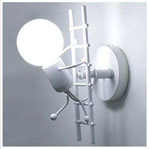 Phenas Creative Humanoid Wall Light Fixtures Indoor Wall Lamp Modern Wall Sconce Light Iron Art Deco E26 Base for Children Room Bedroom Bedside Stairs Kitchen Living Room Hallway Restaurant, White